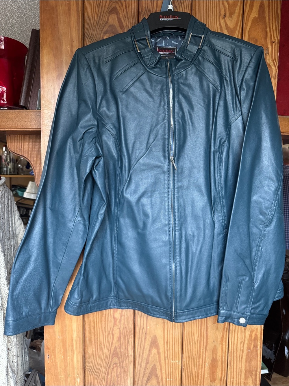 Women's Blue/gray Leather Zip-Front Jacket by Ridley